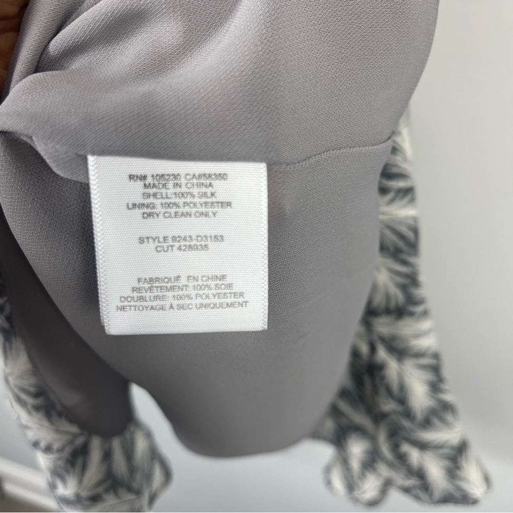 Joie Isaline Feather Cold Shoulder Mini Dress Gray White Print Silk Tie Belt XXS - Picture 13 of 16